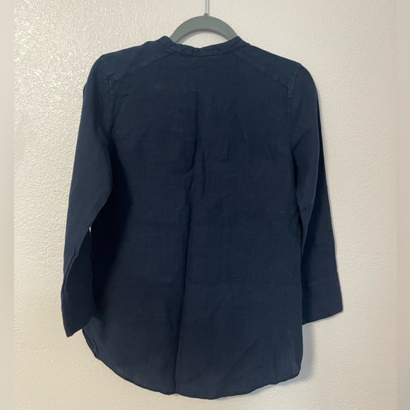 Zara Basic 100% Linen Navy Blue Button Down Shirt Blouse - Picture 6 of 8